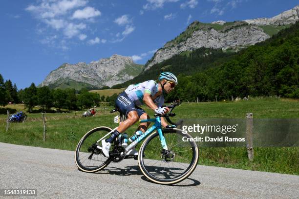 Alexey Lutsenko of Kazakhstan and Astana Qazaqstan Team competes in the breakaway during the stage fifteen of the 110th Tour de France 2023 a 179km...