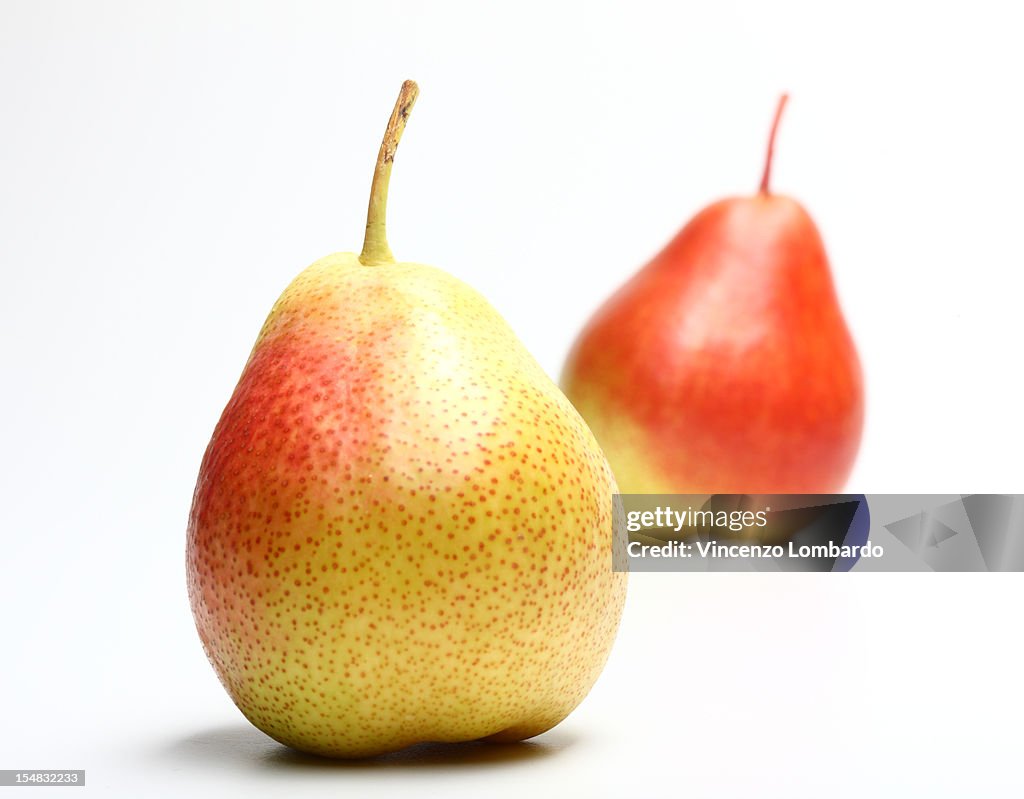 Two pears, one close-up