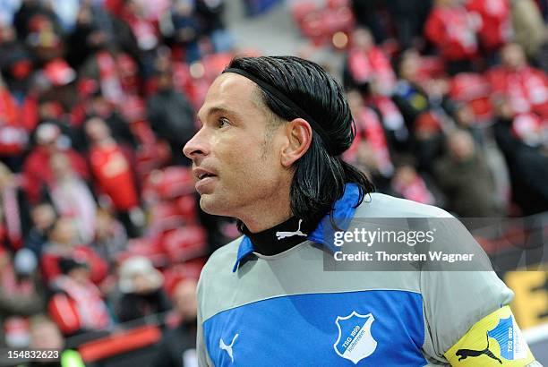 Goalkeeper Tim Wiese of Hoffenheim looks on after loosing the Bundesliga match between FSV Mainz 05 and TSG 1899 Hoffenheim at Coface Arena on...