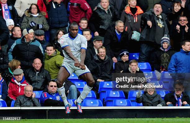 Michail Antonio of Sheffield Wednesday celebrates his goal during the npower Championship match between Ipswich Town and Sheffield Wednesday at...