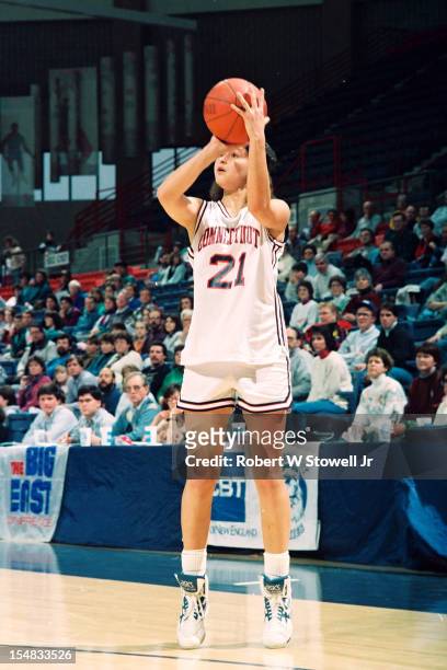 Israeli basketball player Orly Grossman, of the University of Connecticut, shoots during a game, Storrs, Connecticut, 1994.
