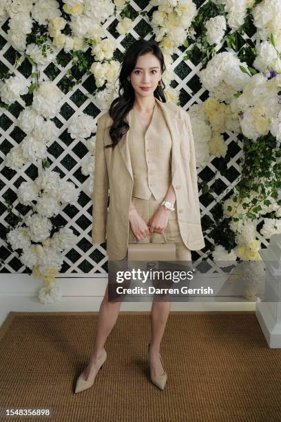 Angelababy wearing Ralph Lauren, attends the Ralph Lauren Suite during The Championships, Wimbledon at All England Lawn Tennis and Croquet Club on...