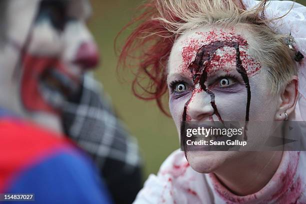 Zombie enthiusiasts gather before setting out on a "Zombie Walk" in the city center on October 27, 2012 in Berlin, Germany. Approximately 150...