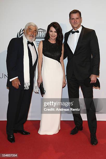 Mario Adorf, Iris Berben and Heiko Kiesow attend the 21st UNESCO Charity Gala 2012 on October 27, 2012 in Dusseldorf, Germany.