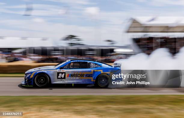 The NASCAR Garage 56 car takes part in the 1.16 mile hill climb during Day 4 of the Goodwood Festival of Speed at Goodwood on July 16, 2023 in...