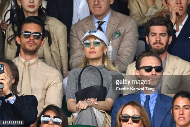 Jonathan Bailey, Ariana Grande, Tom Hiddleston and Andrew Garfield watch Carlos Alcaraz vs Novak Djokovic in the Wimbledon 2023 men's final on Centre...