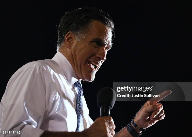 Republican presidential candidate, former Massachusetts Gov. Mitt Romney speaks during a campaign rally at Land O' Lakes High School on October 27,...