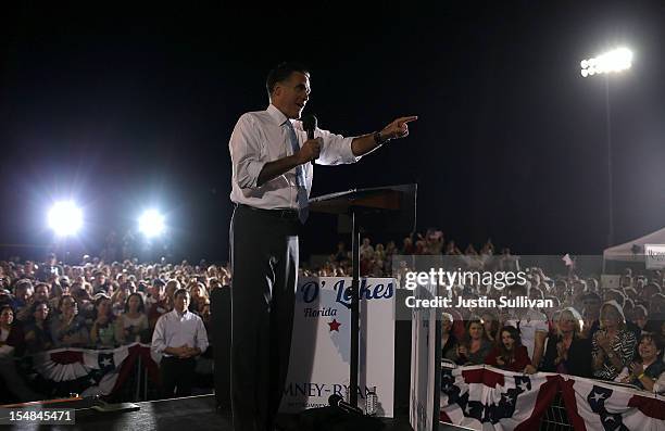 Republican presidential candidate, former Massachusetts Gov. Mitt Romney speaks during a campaign rally at Land O' Lakes High School on October 27,...