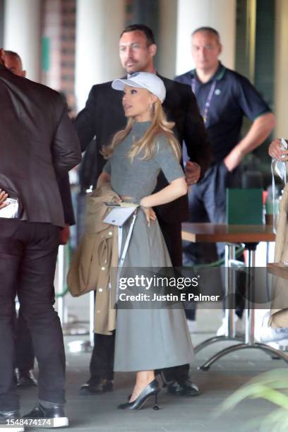 Ariana Grande attends day fourteen of the Wimbledon Tennis Championships at All England Lawn Tennis and Croquet Club on July 16, 2023 in London,...