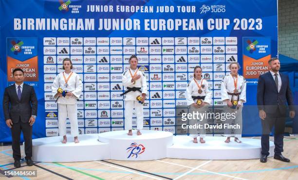 Under 52kg medallists L-R: Silver; Paula Beorlegui Oses , Gold; Charlotte Jenman , Bronzes; Carina Klaus-Sternwieser and Renske Wekking during the...