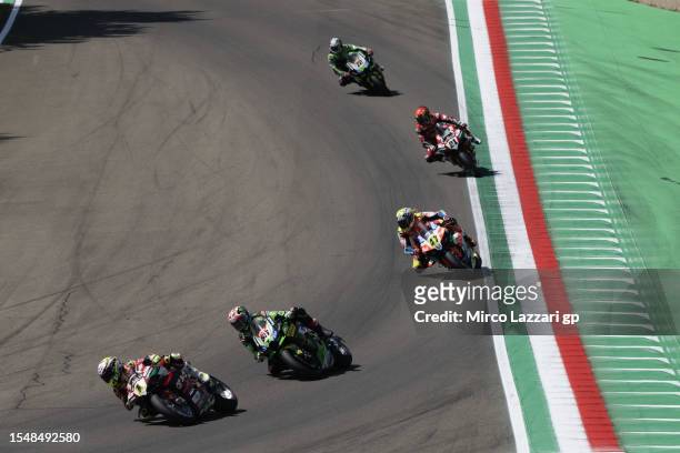 Alvaro Bautista of Spain and Aruba.it Racing - Ducati leads the field during the Tissot Superpole Race during the 2023 MOTUL FIM Superbike World...