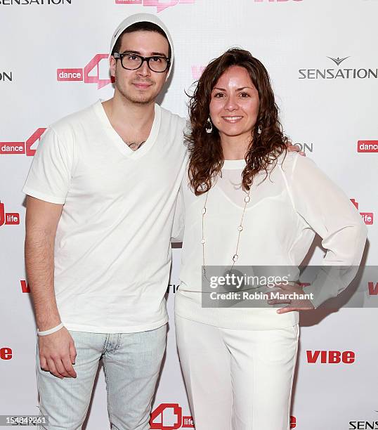 Personality Vinny Guadagnino and Executive Director of dance4life USA Michele Giordano attends dance4life Cocktail Party at Milk Studios on October...