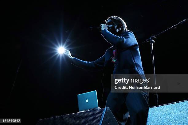 Grace Jones' son, Paulo Goude performs on stage as part of her "Hurricane" tour at Roseland Ballroom on October 27, 2012 in New York City.