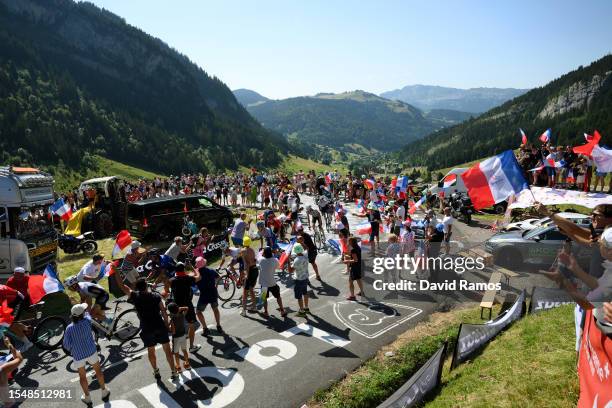 Mikel Landa of Spain and Team Bahrain Victorious, Thibaut Pinot of France and Team Groupama-FDJ, Mathieu Burgaudeau of France and Team TotalEnergies,...