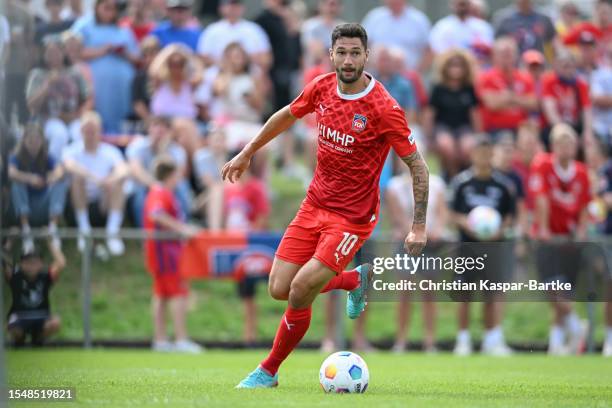 Tim Kleindienst of 1.FC Heidenheim in action during the pre-season friendly match between 1. FC Heidenheim 1846 and SV Mergelstetten at Sportanlage...