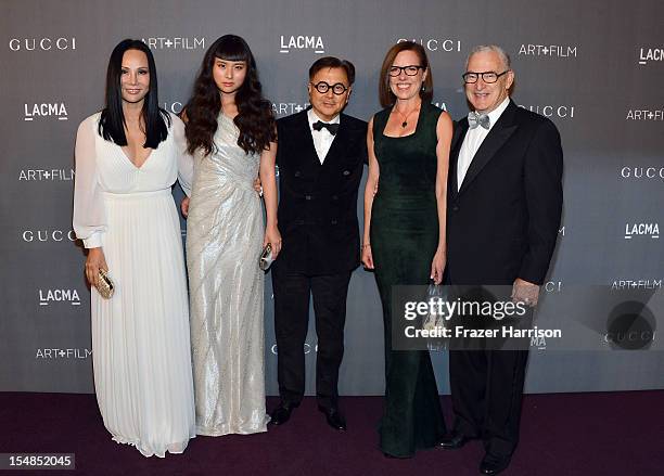 Art + Film Gala cochair Eva Chow, musician Asia Chow, resturateur Michael Chow, LACMA trustee Ann Colgin and Joe Wender arrive at LACMA 2012 Art +...