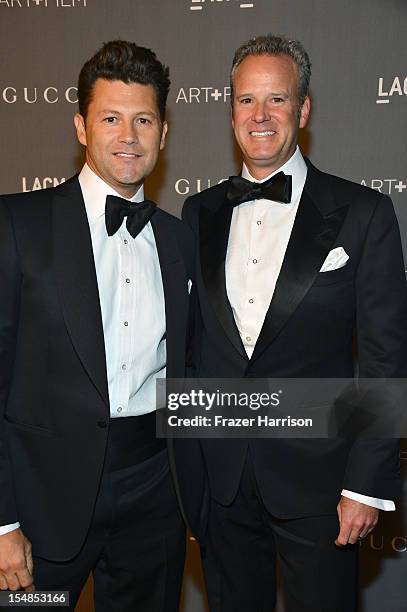 Board Co-Chairman Andy Gordon and Carlo Brandon arrive at LACMA 2012 Art + Film Gala Honoring Ed Ruscha and Stanley Kubrick presented by Gucci at...