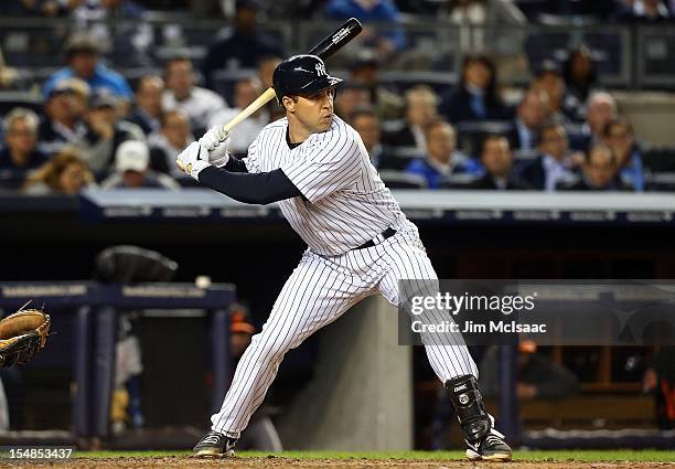 Mark Teixeira of the New York Yankees in action against the Baltimore Orioles during Game Four of the American League Division Series at Yankee...