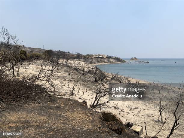 View of damage after wildfires in Kiotari village on Rhodes island, Greece on July 23, 2023. Some 19,000 people have been evacuated from the Greek...