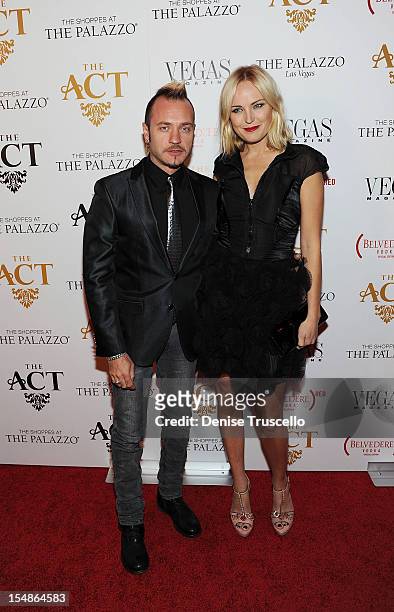 Roberto Zincone and Malin Akerman arrive at the grand opening of Simon Hammerstein's The ACT Las Vegas at The Palazzo on October 27, 2012 in Las...