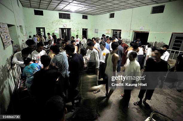 Victims of ethnic violence receive treatment in Kyauk Taw township hospital, staffed by a sole doctor on October 25, 2012 in Kyauk Taw, Myanmar. Over...