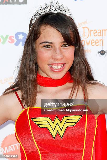Actress Emily Evan Rae attends the 2012 'Dream Halloween' presented by Keep A Child Alive at Barker Hangar on October 27, 2012 in Santa Monica,...
