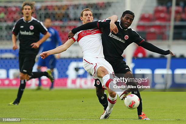 Olivier Occean of Frankfurt is challenged by Georg Niedermeier of Stuttgart during the Bundesliga match between VfB Stuttgart and Eintracht Frankfurt...