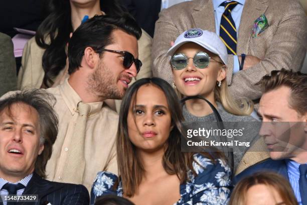 Jonathan Bailey, Zawe Ashton, Ariana Grande and Tom Hiddleston watch Carlos Alcaraz vs Novak Djokovic in the Wimbledon 2023 men's final on Centre...