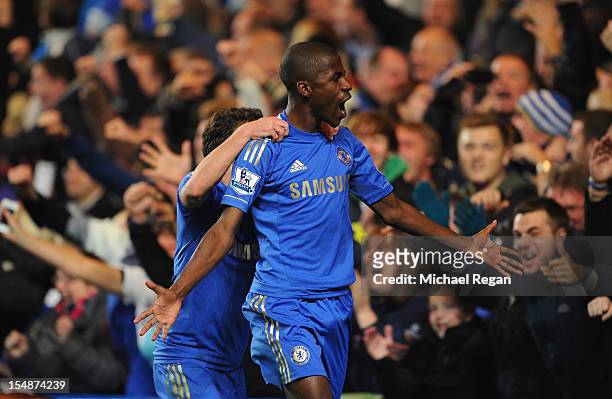 Ramires of Chelsea celebrates his goal during the Barclays Premier League match between Chelsea and Manchester United at Stamford Bridge on October...