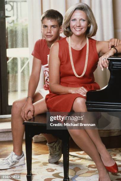 Anna Murdoch, nee Torv, wife of media mogul Rupert Murdoch, with their son Lachlan Murdoch, New York City, 1985.