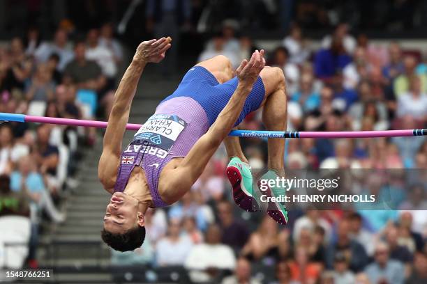 Clarke Britain's Joel Clarke-Khan competes in the men's high jump event during the IAAF Diamond League athletics meeting at the London Stadium in the...