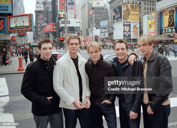 Irish boy band Westlife in Times Square, New York City, May 2000.