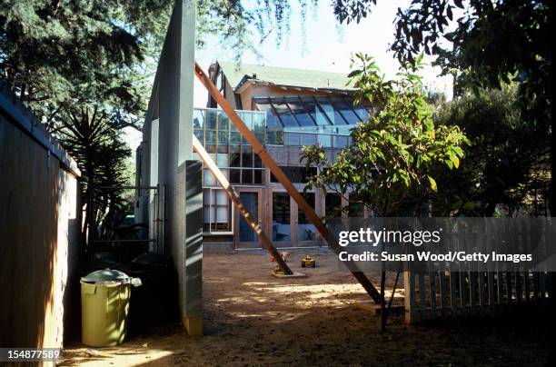 Exterior view of architect Frank Gehry's self-designed home, Santa Monica, California, January 1980.