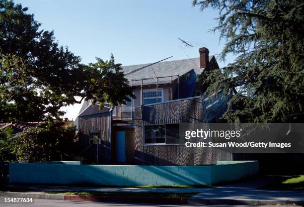 Exterior view of architect Frank Gehry's self-designed home, Santa Monica, California, January 1980.