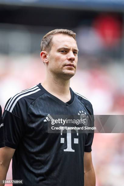 Manuel Neuer during the team presentation of FC Bayern Muenchen at Allianz Arena on July 23, 2023 in Munich, Germany.