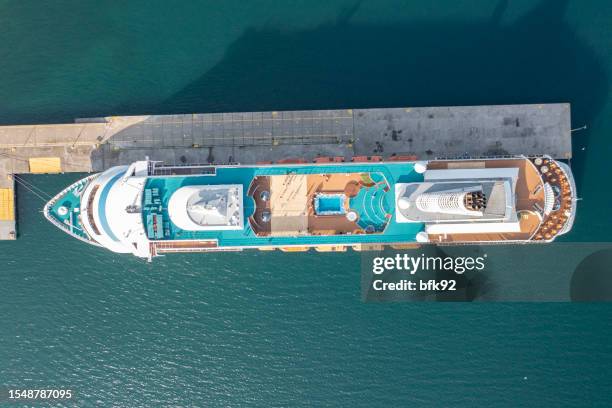 aerial view of astoria grande cruise ship in sinop city, in black sea part of turkey. - ship's bow stock pictures, royalty-free photos & images