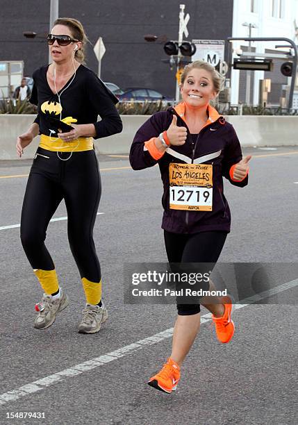 Olympic athlete Shawn Johnson runs the Rock 'n' Roll Los Angeles Halloween 1/2 Marathon Benefiting The ASPCA at LA Live on October 28, 2012 in Los...