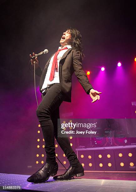 Vocalist Ronnie Radke of Falling in Reverse performs onstage at the Egyptian Room at Old National Centre on October 27, 2012 in Indianapolis, Indiana.
