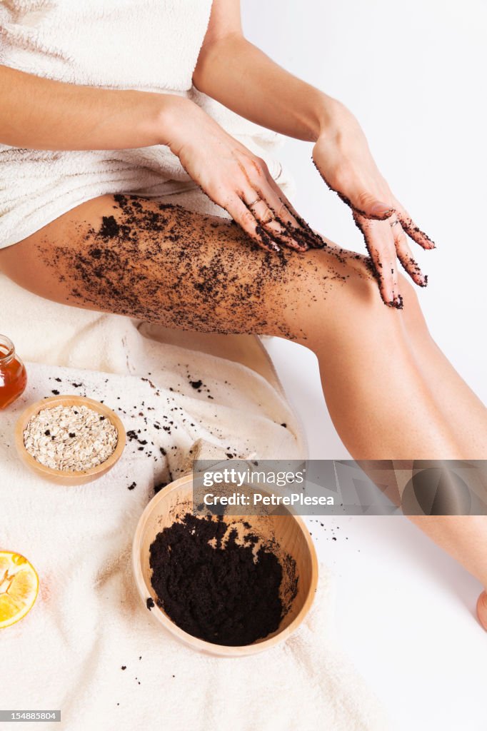 Natural Body Care. Cellulite Massage with Coffee scrub, oats, honey.