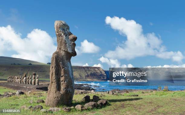 blue sky over moai at easter island chile - easter_island stock pictures, royalty-free photos & images