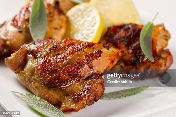 lemon and sage grilled chicken - chicken thighs stock pictures, royalty-free photos & images