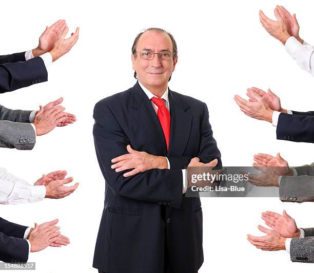 team applauding businessman - clapping hands white background stock pictures, royalty-free photos & images