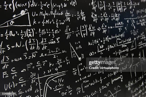 blackboard full of equations - einstein stock pictures, royalty-free photos & images