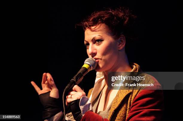 American singer Amanda Palmer performs live during a concert at the C-Club on October 28, 2012 in Berlin, Germany.