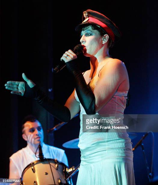 American singer Amanda Palmer performs live during a concert at the C-Club on October 28, 2012 in Berlin, Germany.