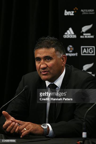 Head coach Jamie Joseph speaks to the media during the New Zealand Maori All Blacks Squad Announcement at the BNZ Partners Centre on October 29, 2012...