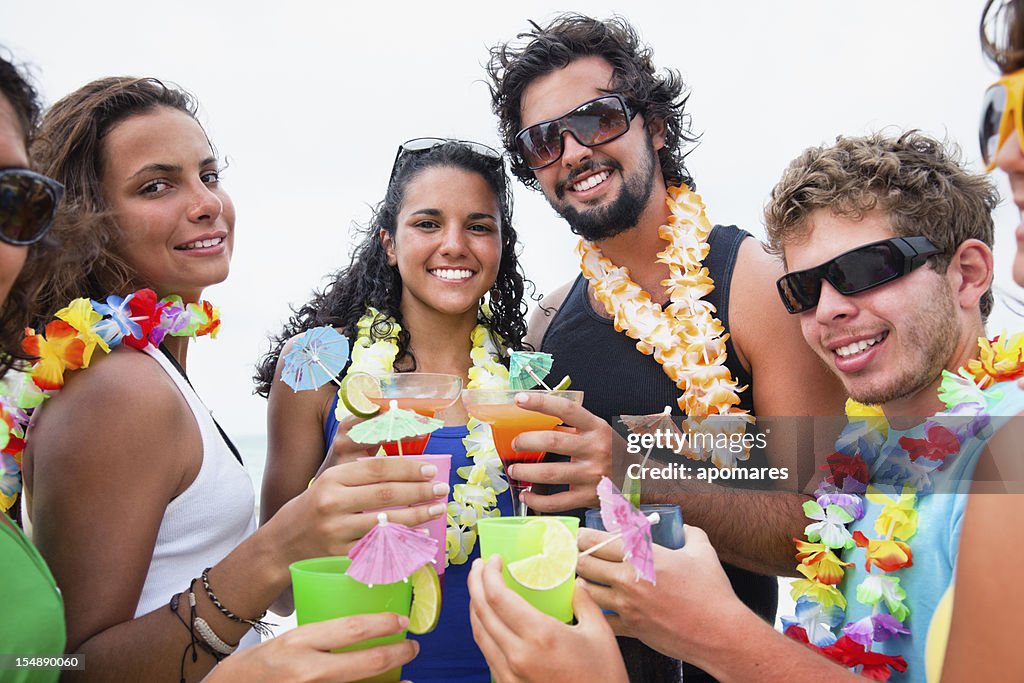 Friends toasting during beach party
