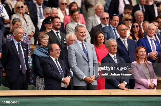 King Felipe VI of Spain is seen in the Royal Box during the Men's Singles Final between Novak Djokovic of Serbia and Carlos Alcaraz of Spain on day...