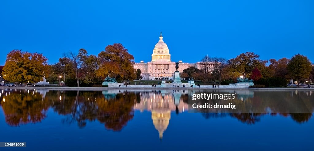 A beautiful reflection of United States Capitol at dawn