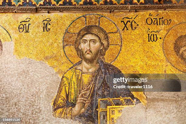 mosaik von jesus vom aya sofya - hagia sophia stock-fotos und bilder